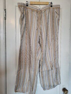 LLBean Stripe Linen Pants Size 24W
